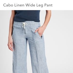 Athleta Cabo Linen wide leg pants 10 blue